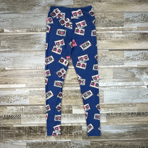 Lularoe One Size leggings blue mixed tape cassette - Picture 4 of 4